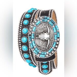 Unisex Black Genuine Leather Concho Western Statement Belt